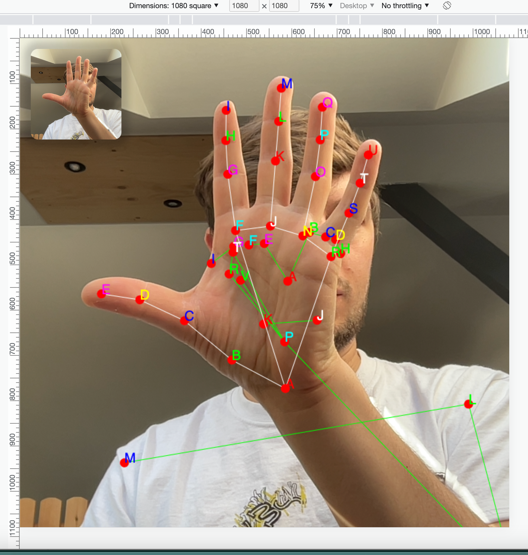 letters and number appearing on tracking points on Nahuels hand