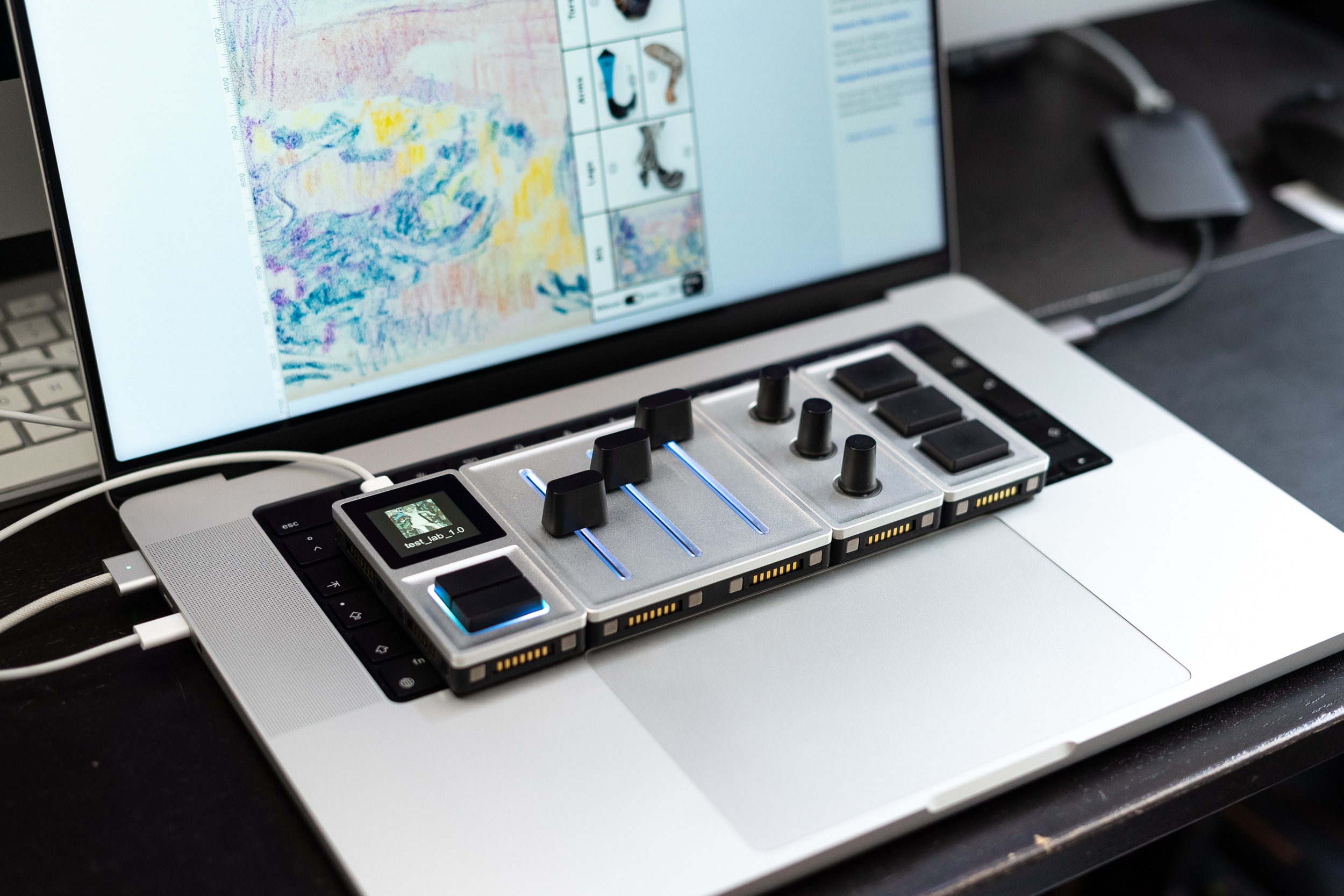 geneative tool consiting of a MIDI input device controlling a sketch in the browser