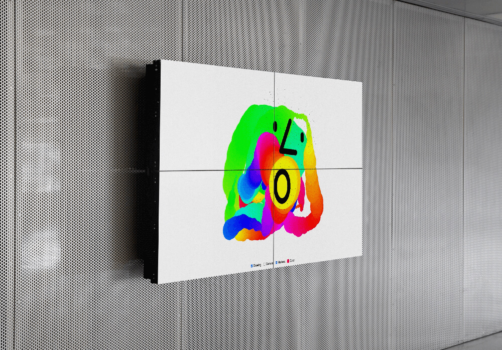 Interactive face painter tool drawing colorful ellipses out of your mouth.