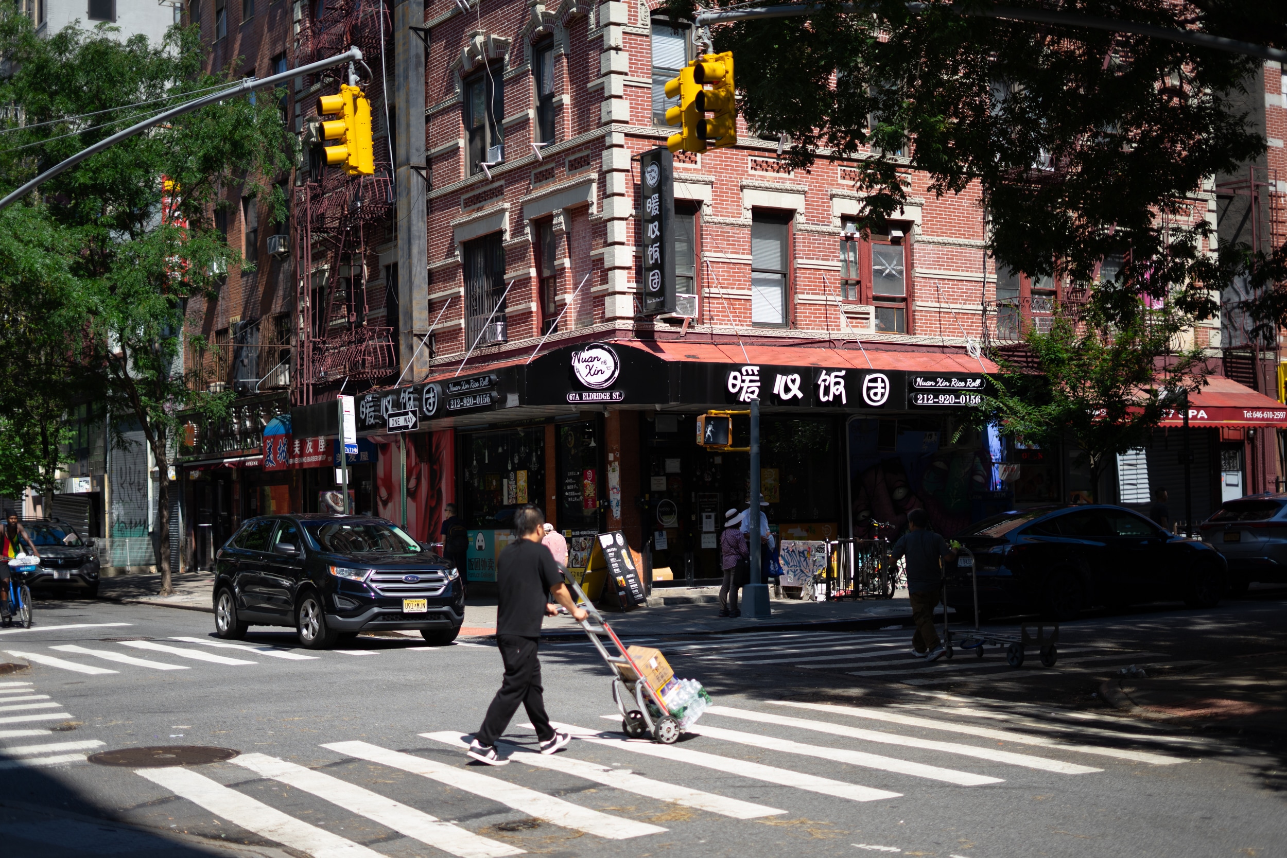 Man walking over a New York street