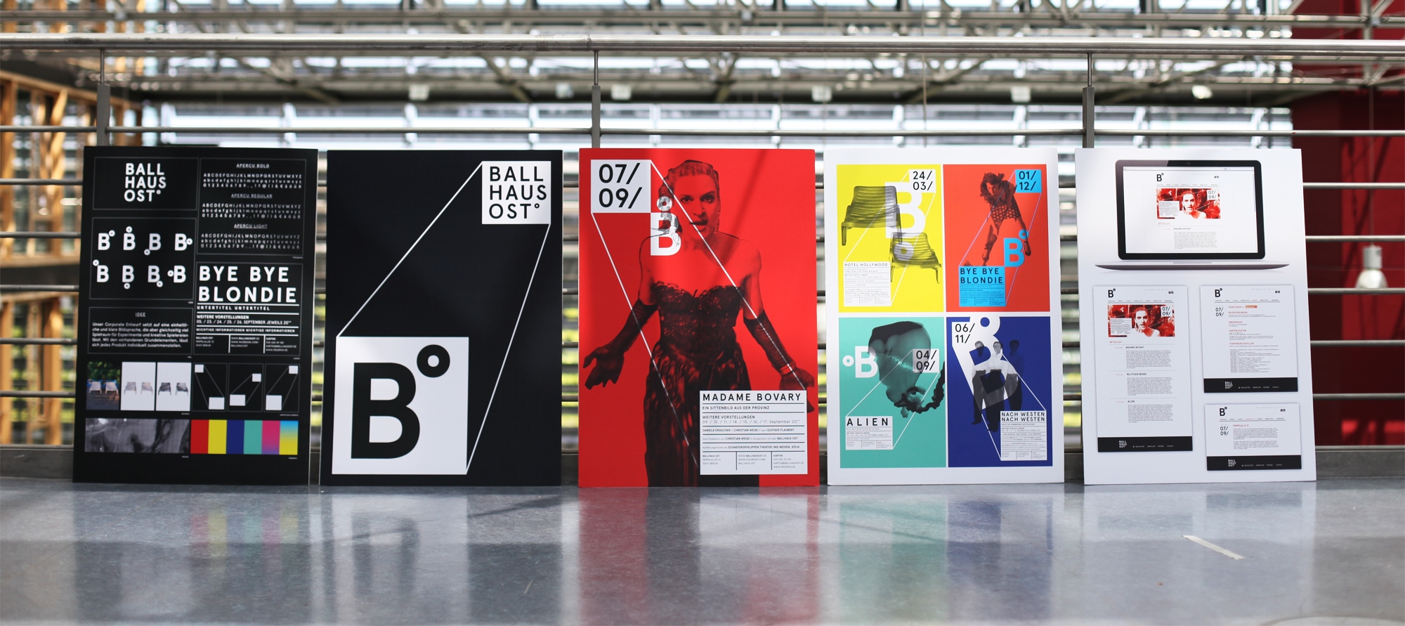 Ballhaus Ost Berlin colorful corporate design focusing on typography, layout and composition.