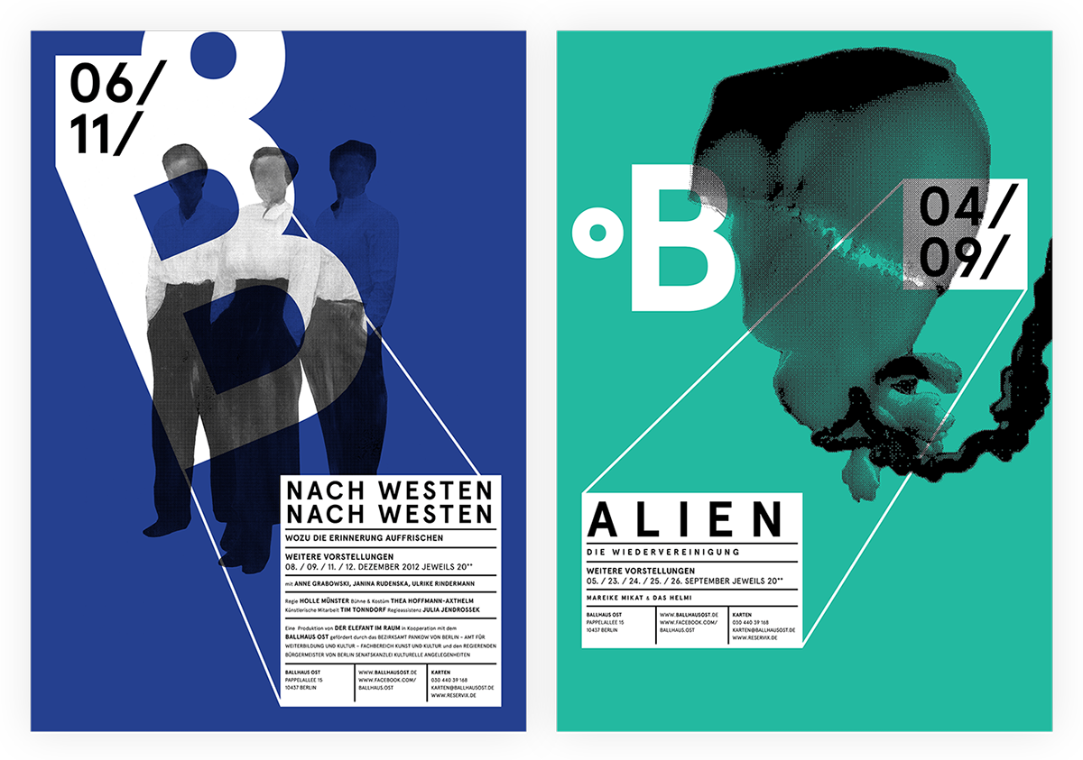 Ballhaus Ost Berlin colorful corporate design focusing on typography, layout and composition.