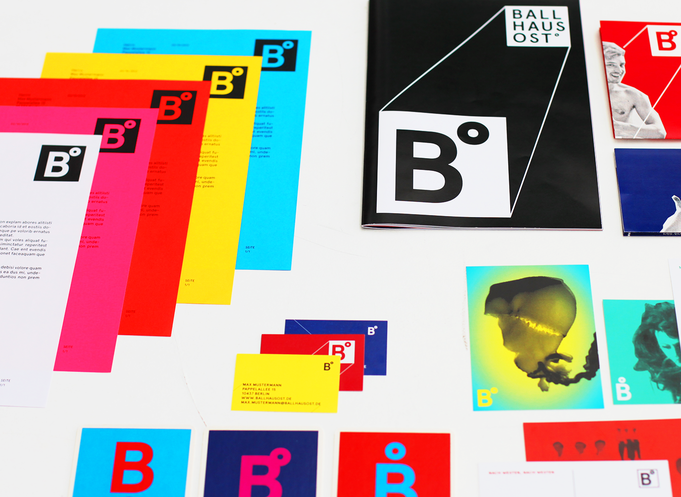 Ballhaus Ost Berlin colorful corporate design focusing on typography, layout and composition.