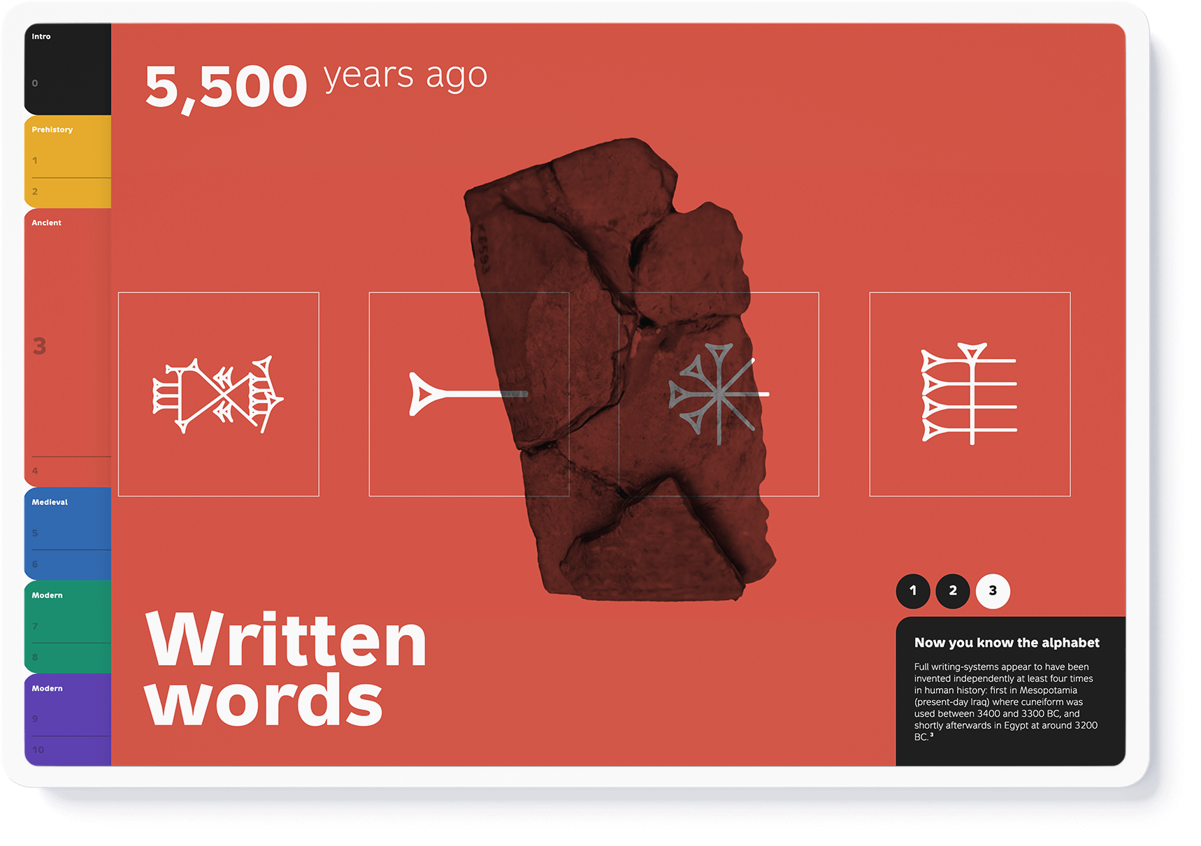 Interactive 3D model of Mesopotamian kuneiform type on red ground (design by Nahuel Gerth)