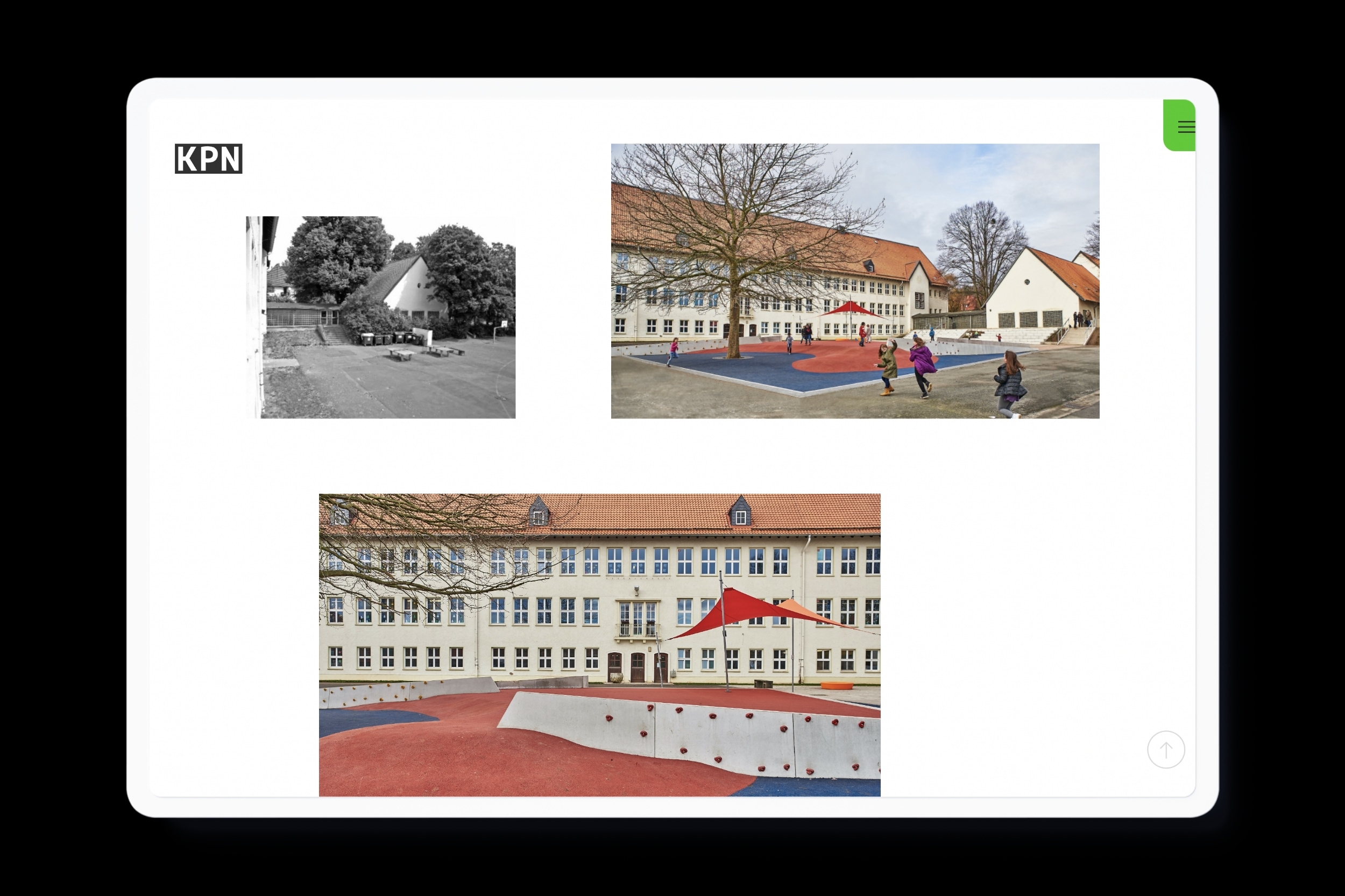 Website for KPN Architekten BDA in Braunschweig with clean typography, a design grid and lightning green color accents.