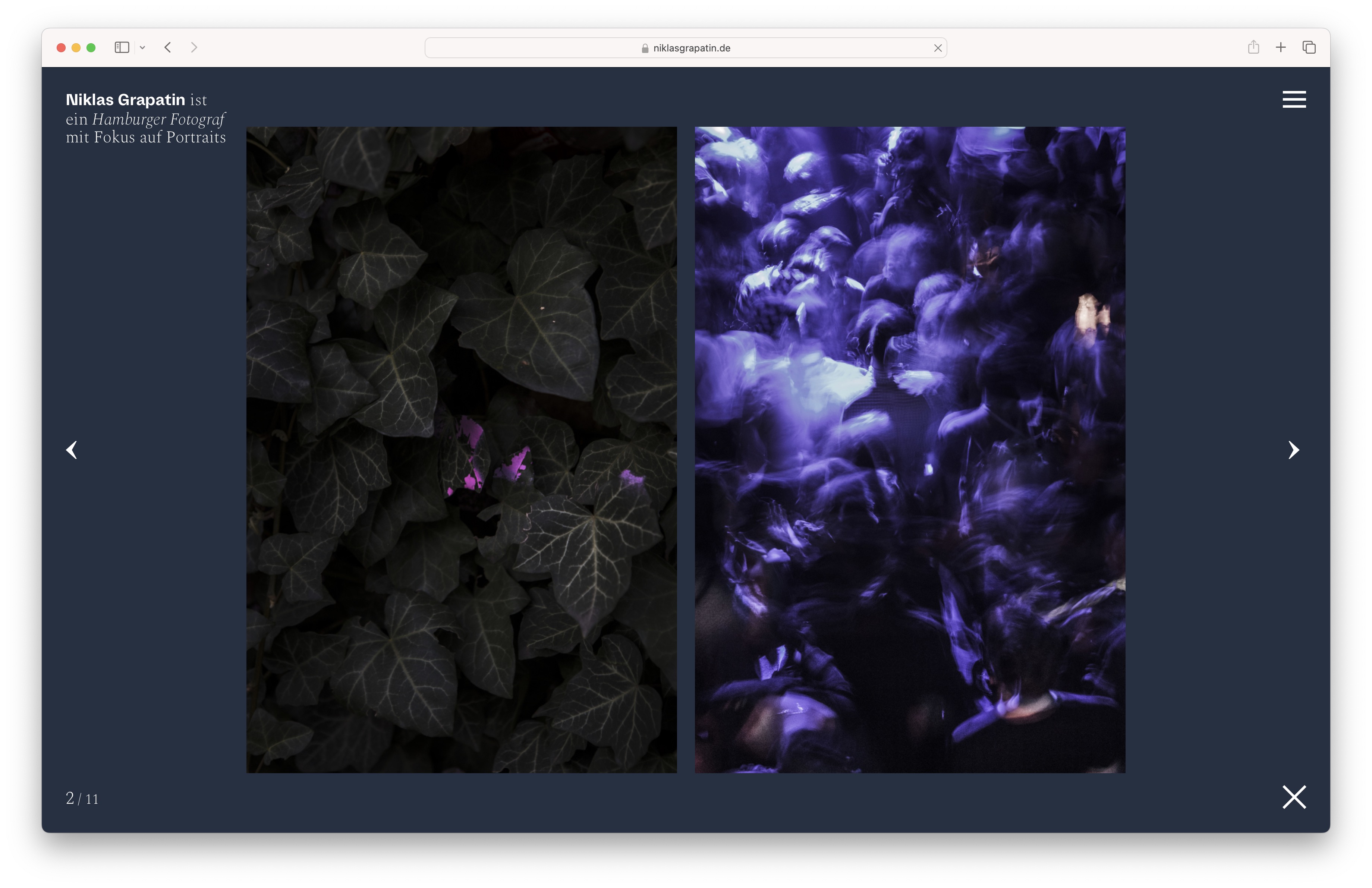 Split screen gallery view for photography website