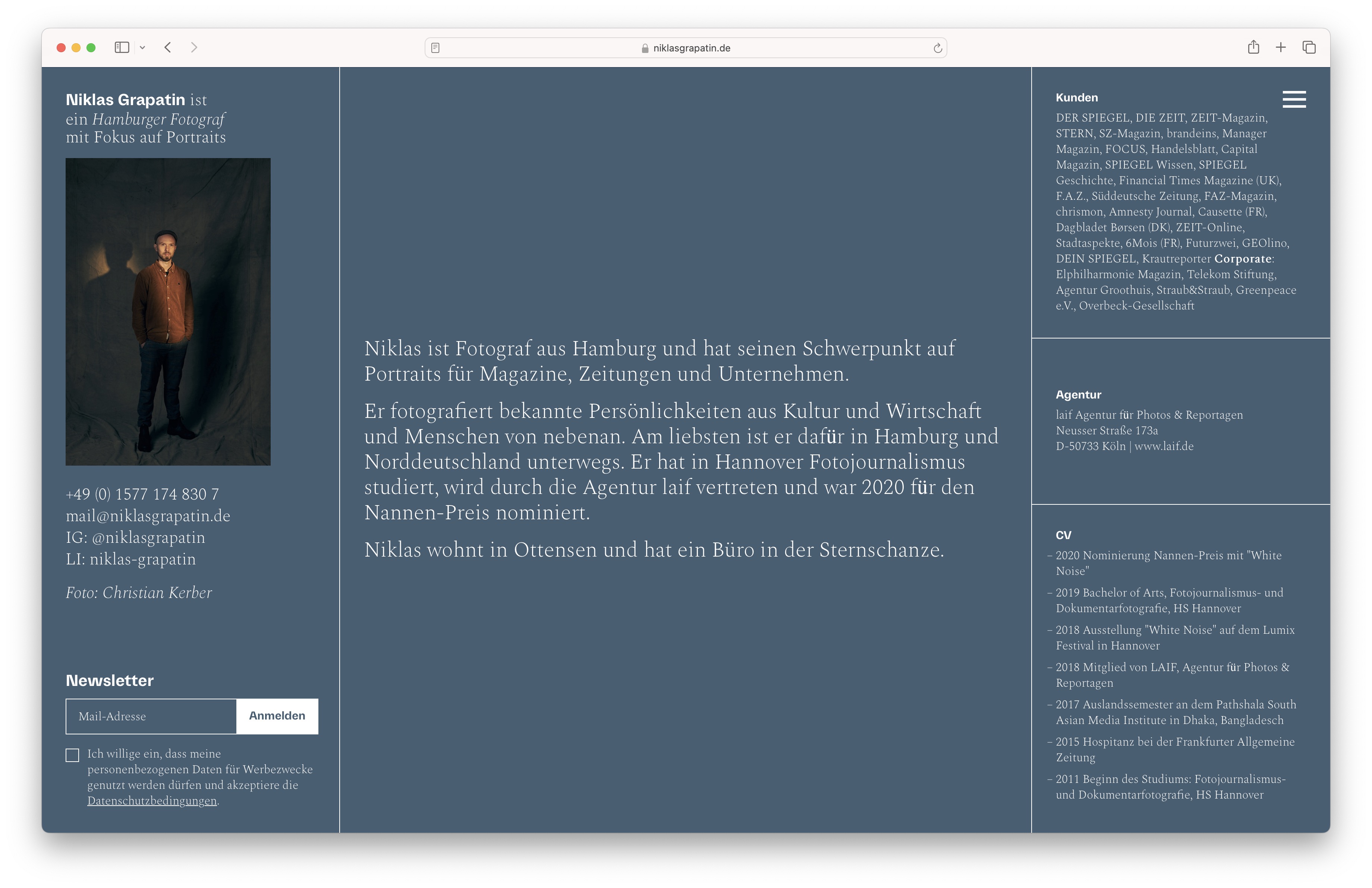 About page of photographer