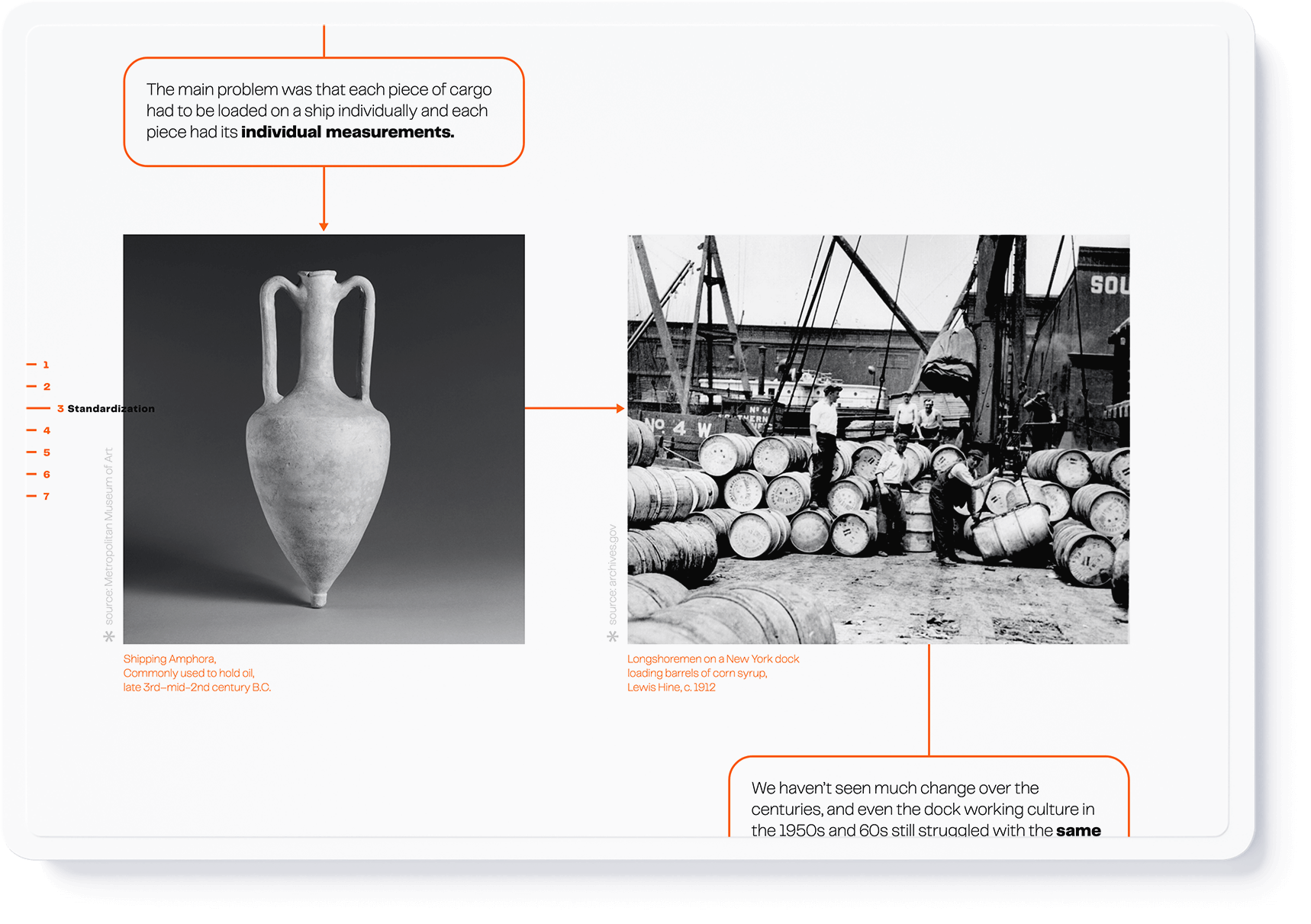 Flowchart webdesign layout about the historical development of cargo freight (design by Nahuel Gerth)